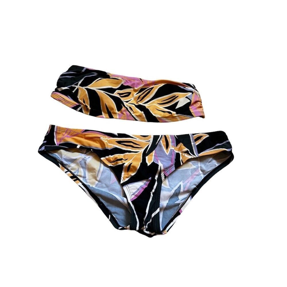 Kona Sol Women's Multicolor Floral Bikini Set Strapless Top Hipster Bottom L/XL